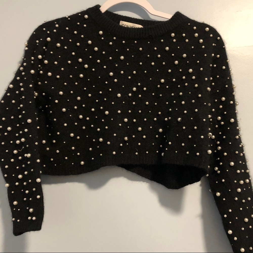 Black Contempo cropped pearl sweater!